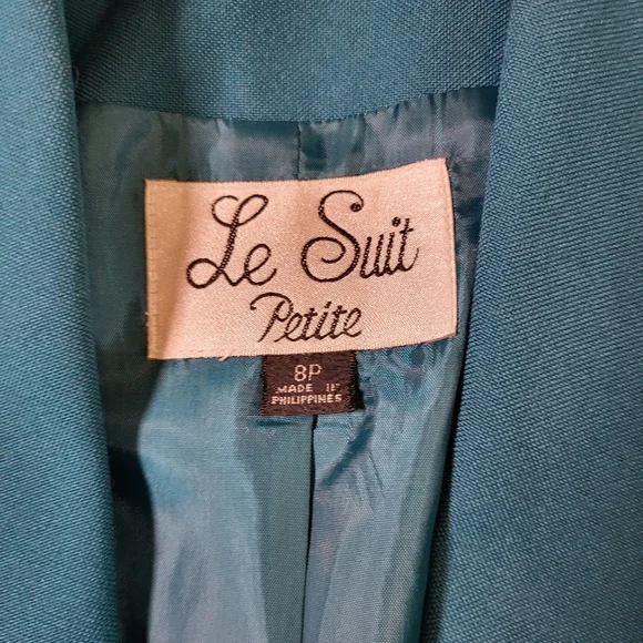 Vintage Teal Green Classic LE SUIT Pencil Skirt Suit - Size 8P - Picture 4 of 7